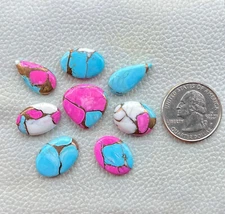 8 Piece Natural Cotton Candy Kingman Turquoise Mix Cabochon Gemstone 60 Ct F0=05