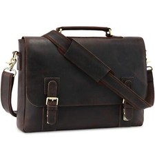 Men's Leather Satchel Briefcase 15.6" Laptop Messenger Shoulder Bag To