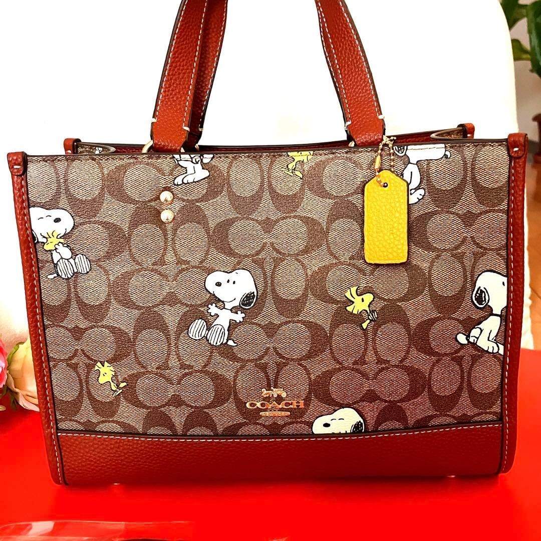 COACH x Peanuts Shoulder Tote Bag Dempsey Carryall Snoopy