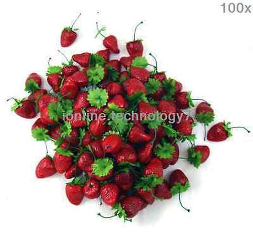 100 x fake strawberry artificial fruit faux food house kitchen party decor Prop - Afbeelding 1 van 1