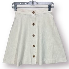 VTG 70s Natural Ivory Short Aline Skirt Button Sears JR Bazaar XS 25" Hippie