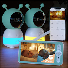 2K Split-Screen 5 Inch Wi-Fi Baby Monitor with 2 Cameras, Colorful Night Light,