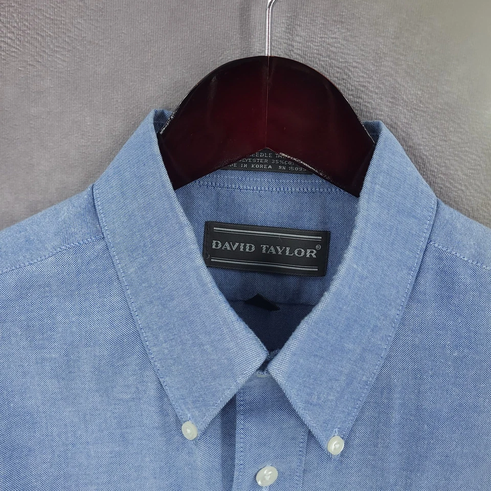 Camisa de vestir David Taylor para hombre 16,5 32/33 azul con botones mezcla de poliéster bolsillo Foto 4 de 4