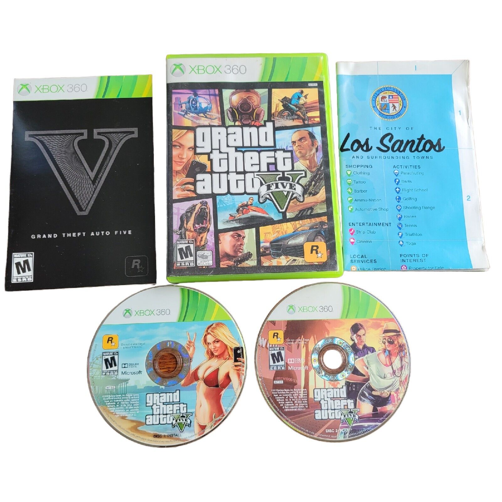 GTA GRAND THEFT AUTO V 5 MICROSOFT XBOX 360 GAME COMPLETE w/MANUAL & MAP  Tested