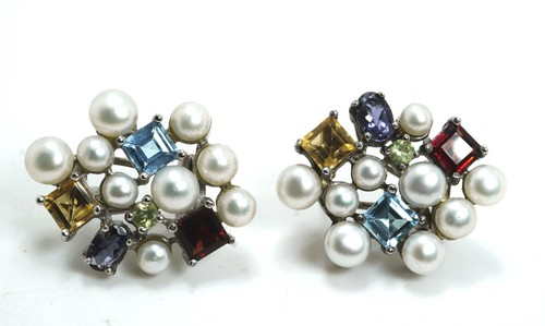 Lot of 7 Pairs Sterling Silver Pearl Earrings - Picture 5 of 14