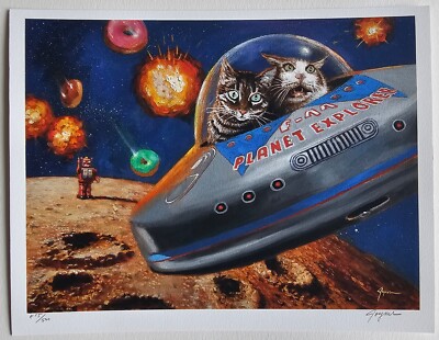 Eric Joyner SPACE CATS Limited Ed. #d HAND SIGNED art print donut