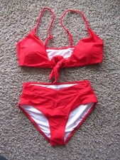 NWT Shein Swim Red Two Piece Tie Front Polyamide Women's Swimsuit Size L