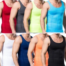Men Vest Tank Top Slimming Belly T-Shirt Body Shaper Compression Shapewear Black