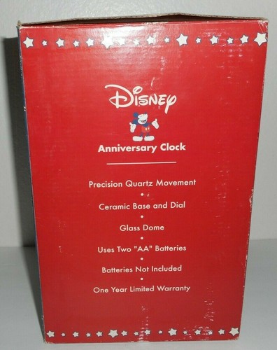 Disney 75 Years with Mickey Mouse Anniversary Clock Red Glass Dome Quartz New - Picture 4 of 9