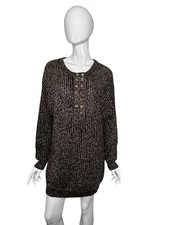 Vintage Karen Kane Sketchbook Sweater Dress Women's Medium Black Gold Mini