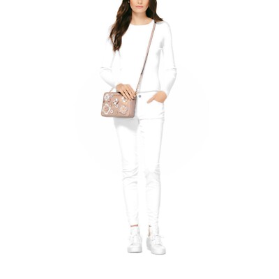 Michael Michael Kors Large Jet Set Floral Embellished Crossbody Pink