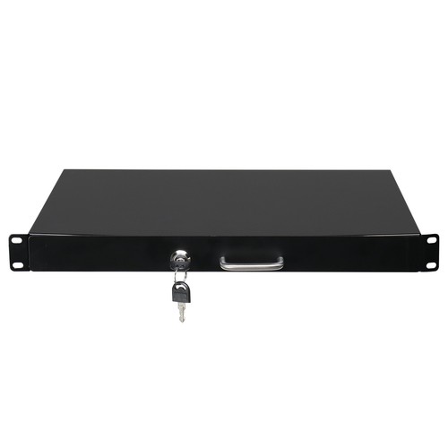 US 19" 1U Steel Plate DJ Drawer Equipment Cabinet With Lock & Keys Black - Picture 4 of 8