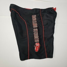 Vintage 2005 Rolling Stones Men's 36 Swim Board Shorts Black Embroidered Trunks
