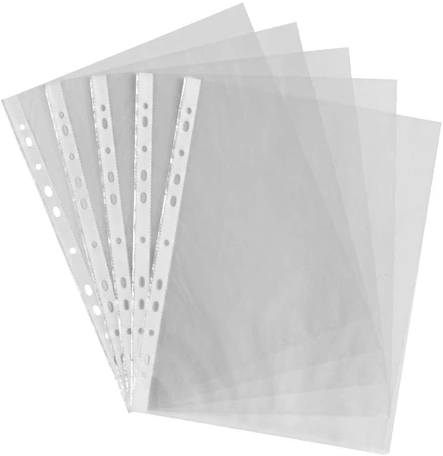 A4 Clear Plastic Punched Pockets PP Sheet Protector Poly Sleeves