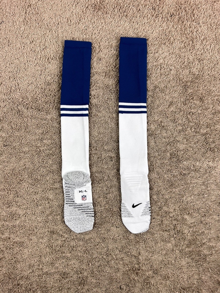 Nike Grip NFL Football Team Issued Game Socks Blue White Striped Size XL