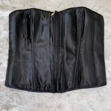 NWOT Zip Front Corset Black Silk Strapless Lace up Back L