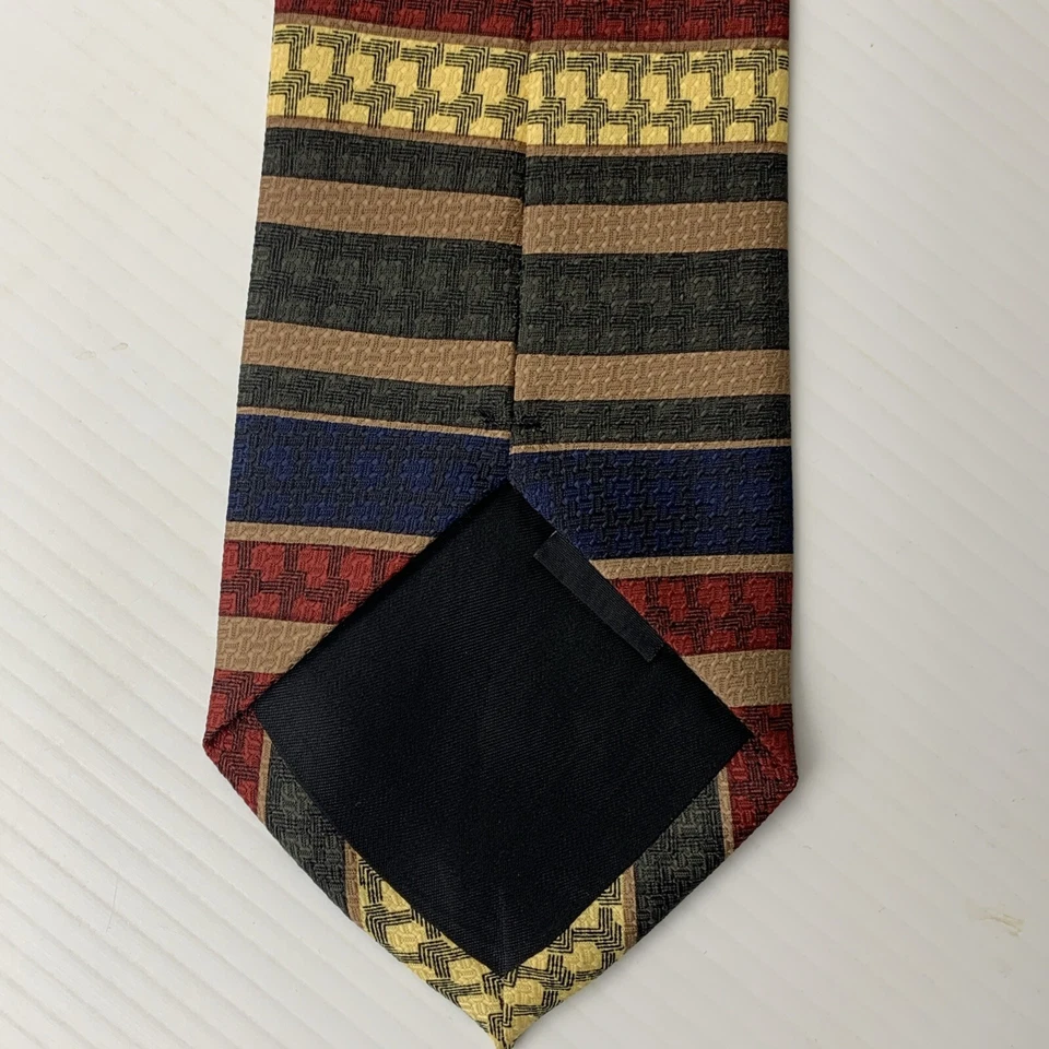 Corbata Bellini Para Hombre Talla 3 5/8" x 55" Azul Marino Granate Verde Dorado Rayas Corbata Iglesia Foto 3 de 4