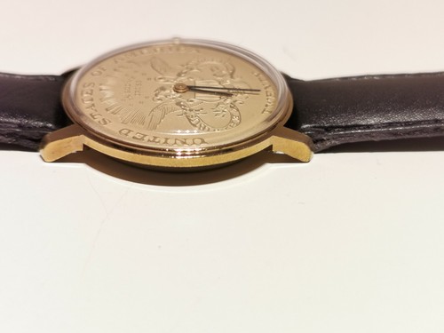 VINTAGE RARE GOLDEN TONE COLLECTIBLE MEN'S SWISS WATCH WITH TWENTY USA COIN DIAL - Picture 5 of 9