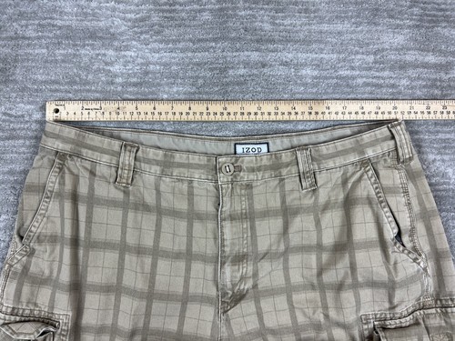 Izod Shorts Mens 42 Brown Cargo Plaid Outdoor Casual 100% Cotton - Picture 4 of 11