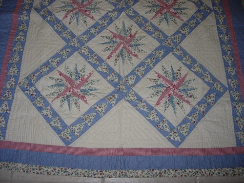 Handmade machine ivory pink blue patchwork coverlet vintage look Quilt 50x62 - Picture 6 of 12
