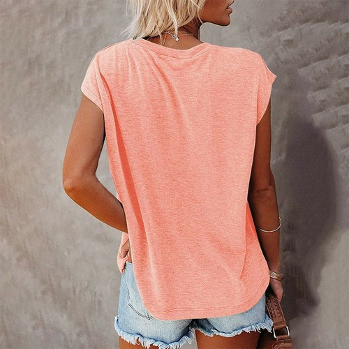 Summer Womens Short Sleeve O-Neck T Shirt Casual Solid Blouse Loose Tunic Tops - Picture 12 of 28