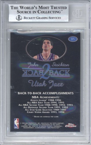 John Stockton 1998-99 Topps Chrome Back 2 Back #B5 Beckett BGS 9 - Picture 2 of 2