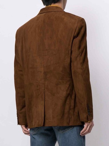 Men's Brown Suede Leather Blazer Coat Genuine Softhide Two Button Classic - Picture 2 of 4