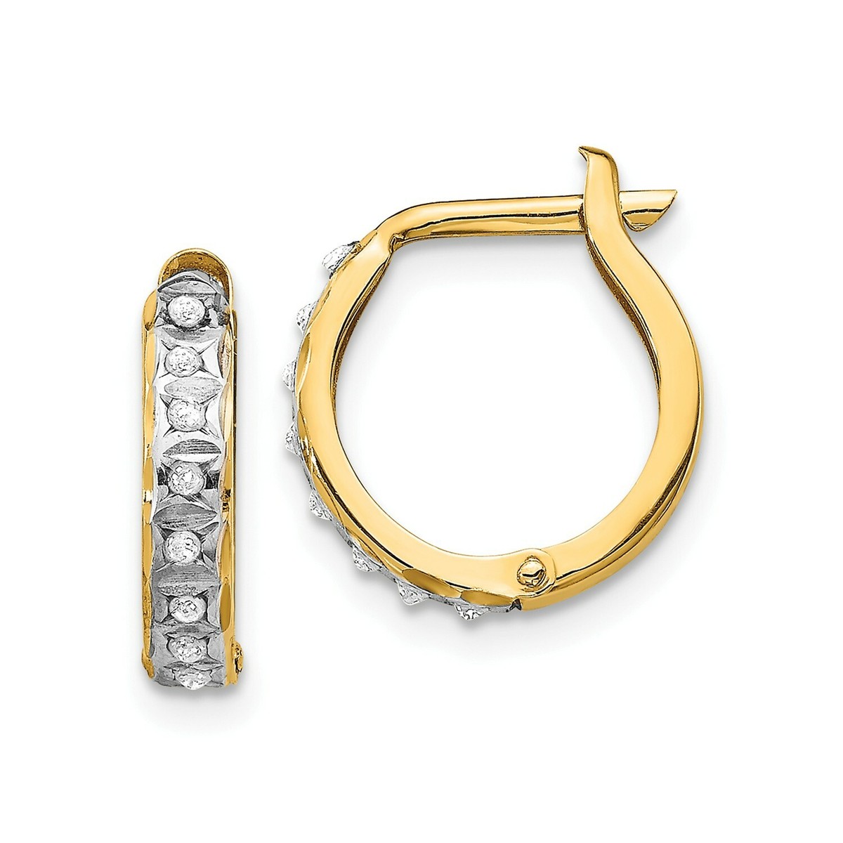 14k Yellow Gold Round Diamond Tiny 13mm Circle Hinged Hoop