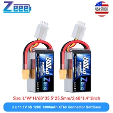 2x Zeee 11.1V 120C 1300mAh 3S Lipo Battery XT60 for RC FPV Quad Drone Helicopter