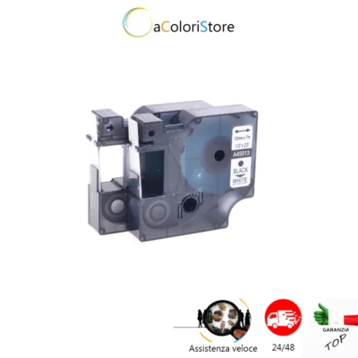 ACOLORISTORE Nastro laminato compatibile per Dymo S0720530 45013 12mm x 7m nero su bianco