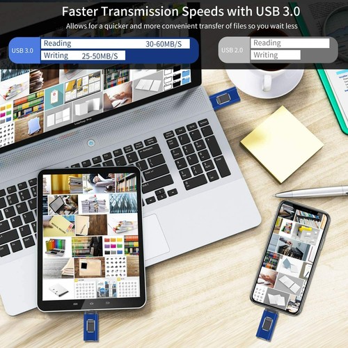 2TB 1TB 512GB USB 3.0 Flash Drive 256GB 3 in 1 Memory Stick For iPhone iPad PC - Photo 11/12