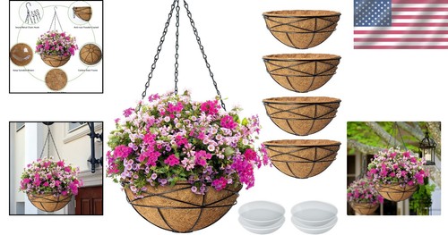 Elegant 4 Pack 14" Hanging Flower Planters with Drainage for Indoor/Outdoor - Picture 2 of 10