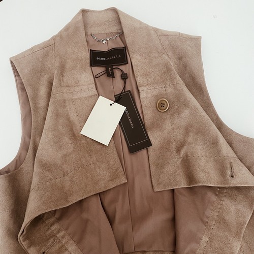 BCBGMAXAZRIA Brown Faux Suede Vest Western Minimalist Cowboy Southern Biker S - Picture 5 of 7
