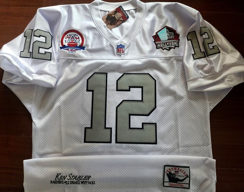 NEW! RARE! Oakland Raiders #12 C Ken Stabler Stitched Dual Patch Jersey White LA - Picture 8 of 10