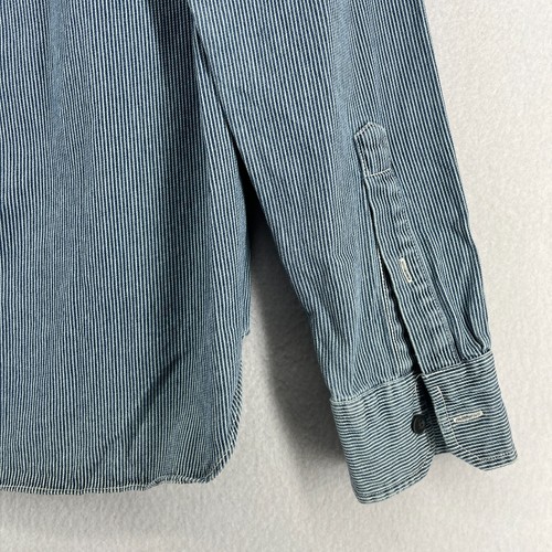 CLUB MONACO Shirt Mens M Railroad Pinstriped Slim Button Front Cotton Blue NEW - Picture 10 of 16