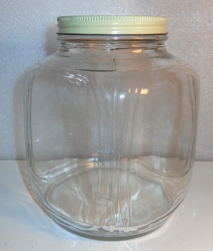 BIG 6-3/4" SQUARE VINTAGE GLASS CANDY COOKIE PICKLE JAR REFRIGERATOR METAL LID - Picture 7 of 7