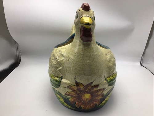 Fioriera gallo ceramica Casal pollo Messico dipinto a mano fattoria campagna 11" - Foto 4 di 12