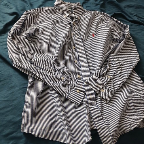 Ralph Lauren Custom Fit Blue Striped Button Down Dress Shirt Large Men - Picture 9 of 16