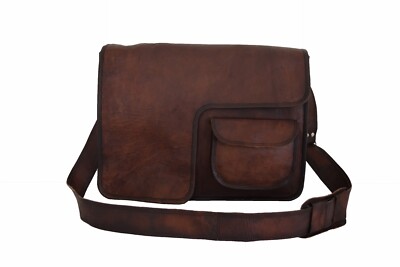 16 In Dark Leather Messenger Bag Office Laptop Satchel School Shoulder Bags