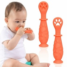 Silicone Baby Spoon 2 Sets First Stage Self Feeding 4 orange
