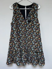 NWT BCBG Maxazria Paris Womens Floral Tiered Lined Black Dress Sleeveless XL