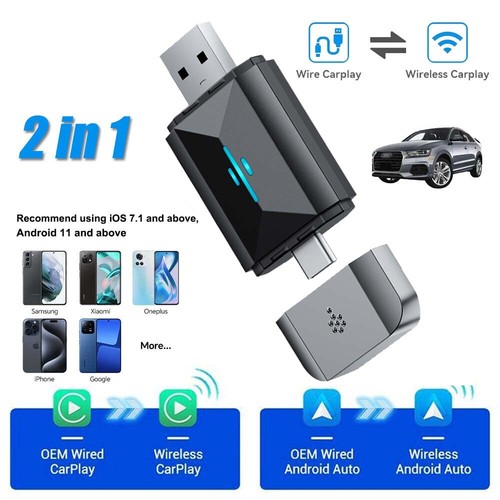 Wireless Carplay Adapter Android Auto Adapter Type-C/USB Car Dongle, Plug & Play