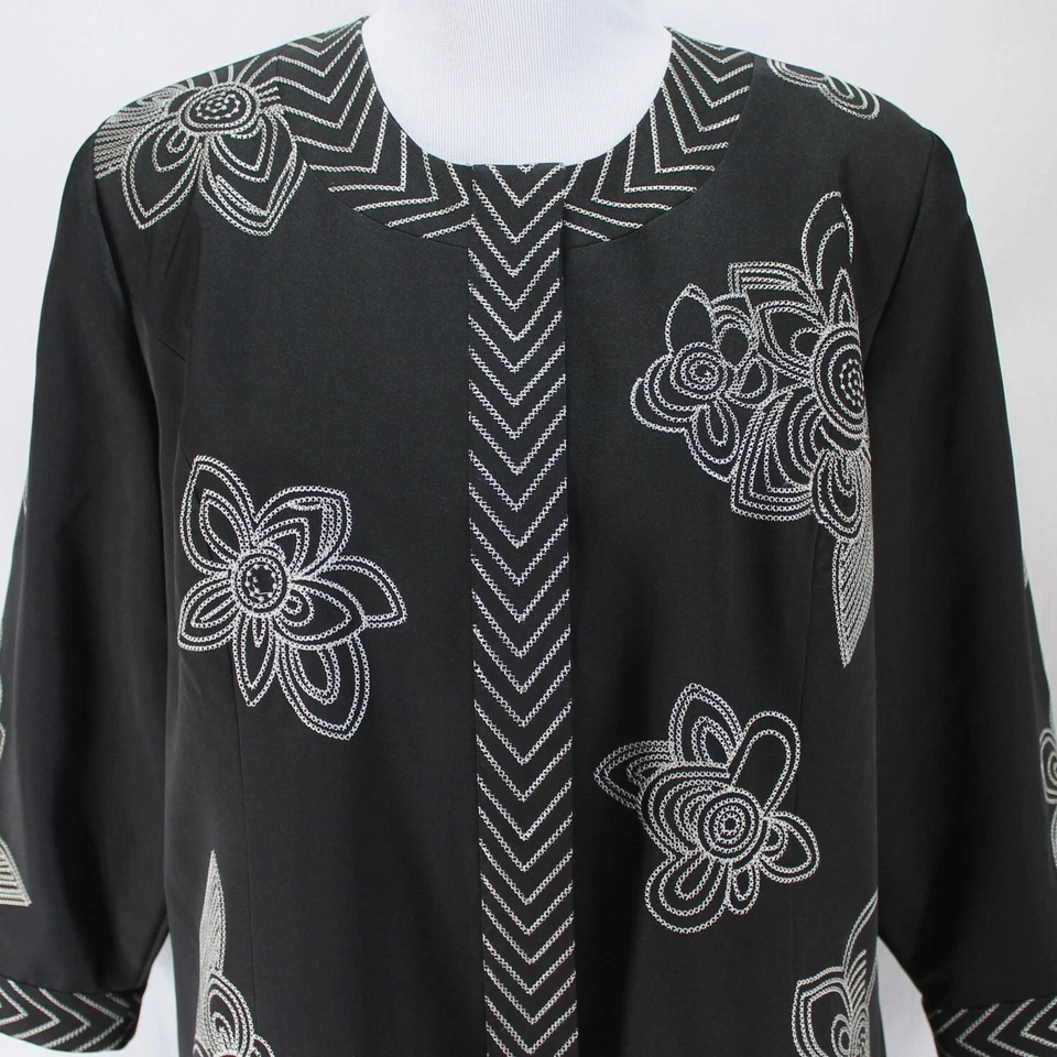 Chaqueta Blazer Norm Thompson Mujer L Negra Bordada Floral Manga 3/4 Forrada  Foto 2 de 4
