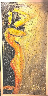 unique NUDE UPCYCLED CEILING TILE PAINTING original SWARTZMILLER DNA SIGNED ART