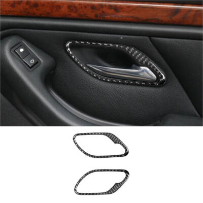 For BMW 5 Series E39 Carbon Fiber Car Interior Rear Door Handle Cover Trim 2PCS