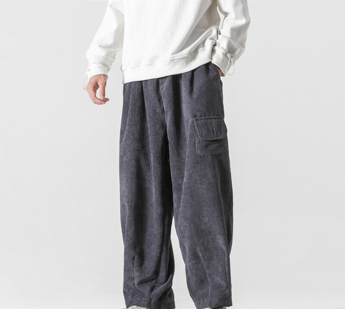 Herren Workout Baggy Jogginghose Kordzug lange Hose Freizeit Cordhose - Bild 10 von 11