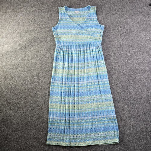 J Jill Dress Womens Size Medium Petite Blue V Neck Long Maxi Stretchy Casual