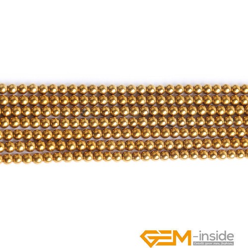 Gold Metallic Coated Reflections Hematite Round Loose Beads 15" Bulk 2mm-14mm - Foto 20 di 51