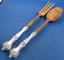 MAJESTIC-ALVIN STERLING HANDLE & WOOD 2 PIECE SALAD SET 