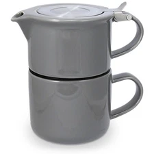 FORLIFE Tea for One with Infuser 14 ounces, Gray, Ceramic